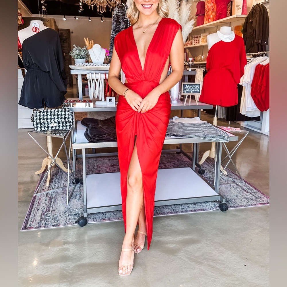 NWT Red Satin Midi Dress